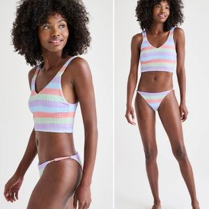 Splendid V neck Tankini Cabana Stripe Swim 2 Piece Set